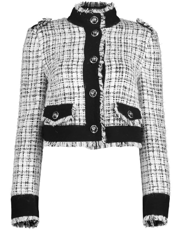 Waterproof JacketsDecorative Buttoned Cropped Tweed Jacket