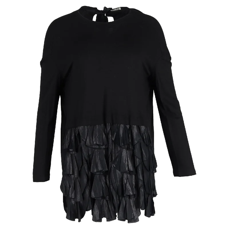 Miu Miu Mini Long-Sleeved With Ruffles Dress in Black Cotton