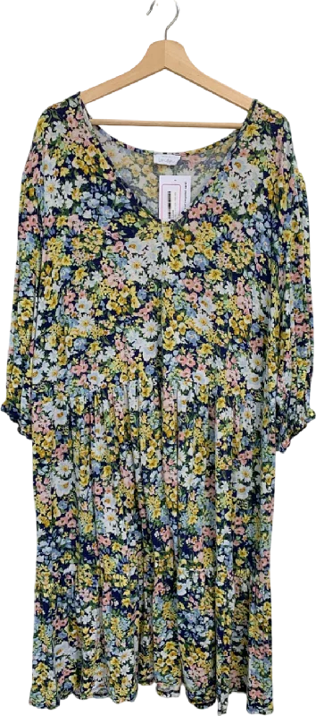 Yours Navy Floral Print Dress UK 30-32